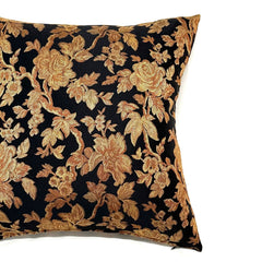 Black/Gold Traditional Floral Throw Pillow Cover 24x24