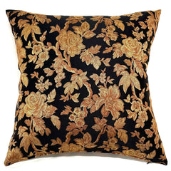 Black/Gold Traditional Floral Throw Pillow Cover 24x24